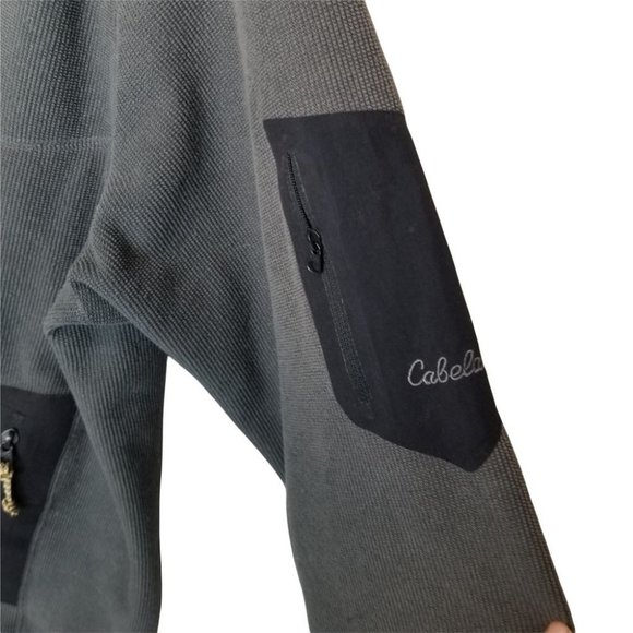 Cabela's Mens L Gray Full Zip Sweater Jacket Fleece Lined High Neck Zip Pockets - Picture 7 of 8